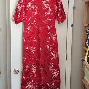Vibrant Red Floral Kimono Dress